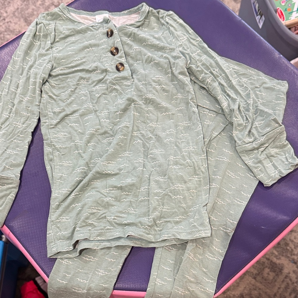 Lou Lou & Company Sage Green Long Sleeve Pajama Set with Tortoiseshell Buttons